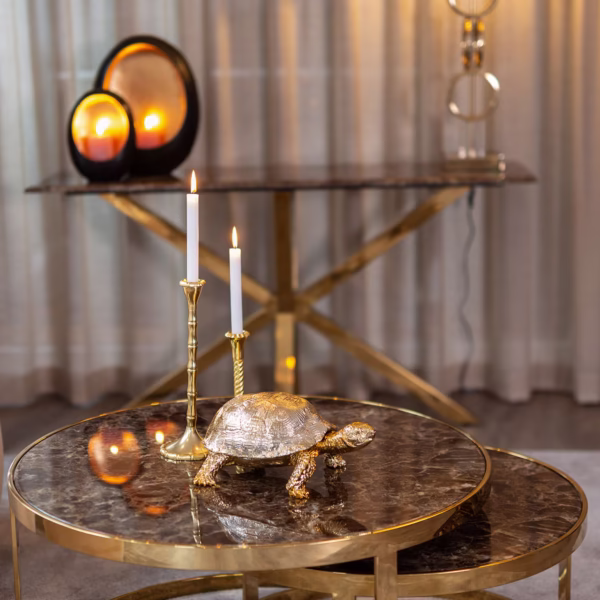 Set 2 mese de cafea maro/aurii din marmura si otel Conrad - imagine 4