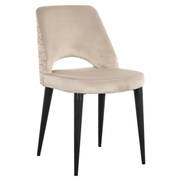 Scaun dining bej/roze din catifea si tesatura Tabitha