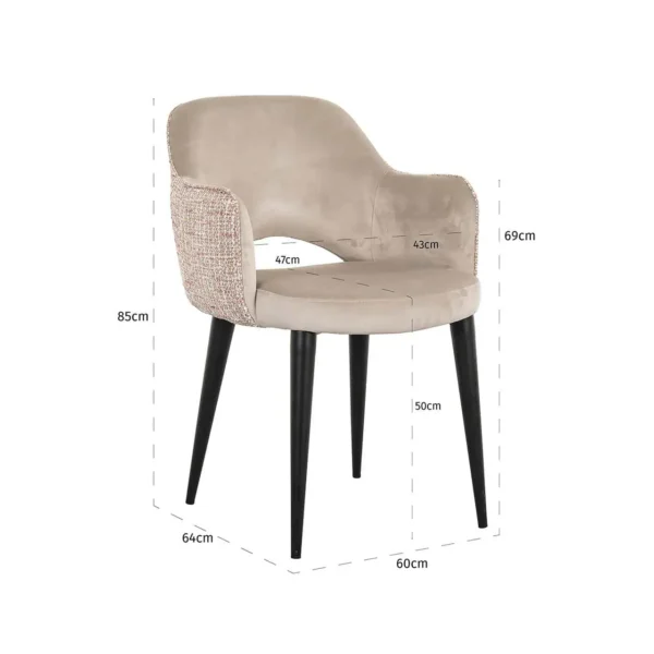Scaun dining bej/roze din catifea si tesatura Giovanna - imagine 9