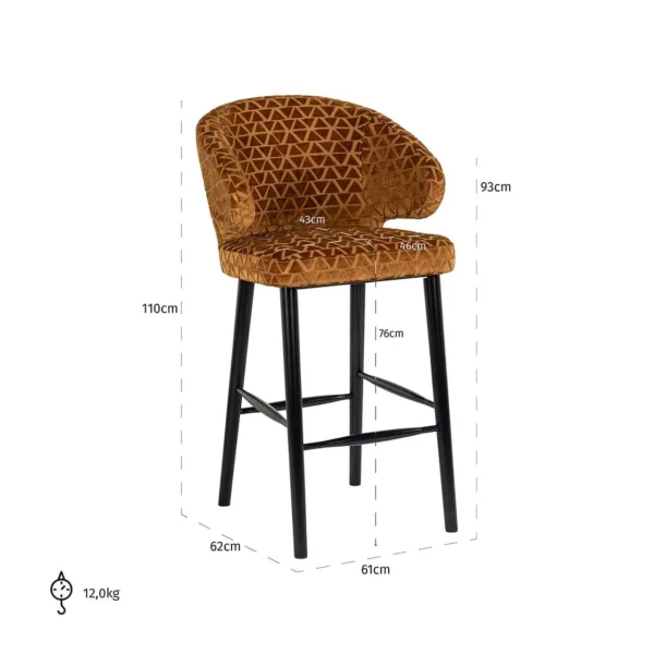 Scaun de bar caramiziu din catifea h110 Indigo - imagine 7