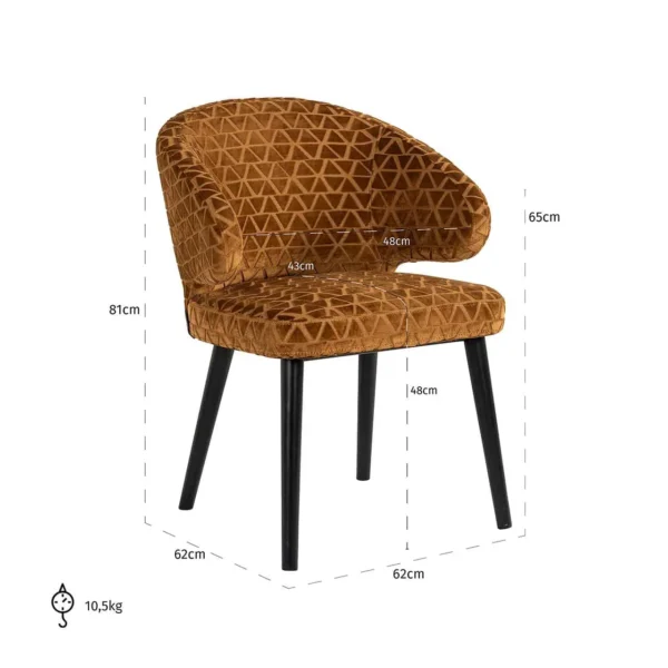 Scaun dining caramiziu din catifea Indigo - imagine 7