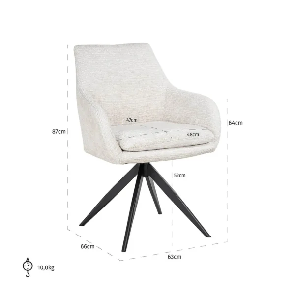 Scaun dining rotativ crem deschis din tesatura chenille Endure - imagine 7