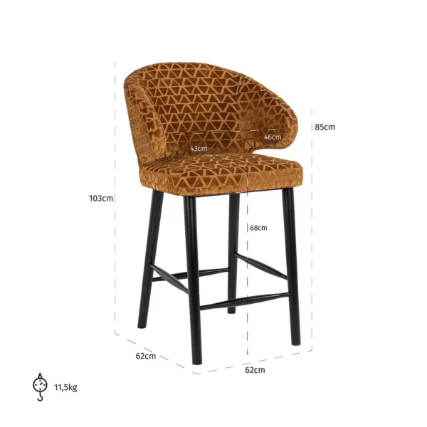 Scaun de bar caramiziu din catifea h93 Indigo - imagine 7