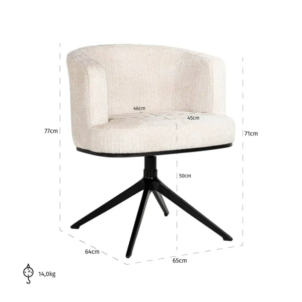Scaun dining rotativ crem din tesatura chenille Cheyenne - imagine 8
