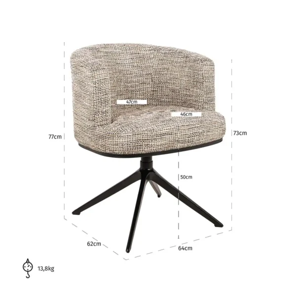 Scaun dining rotativ bej din tesatura texturata Cheyenne - imagine 7