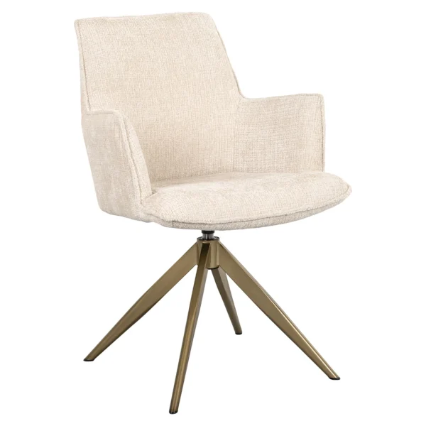 Scaun dining rotativ cu brate crem din tesatura chenille Dakota