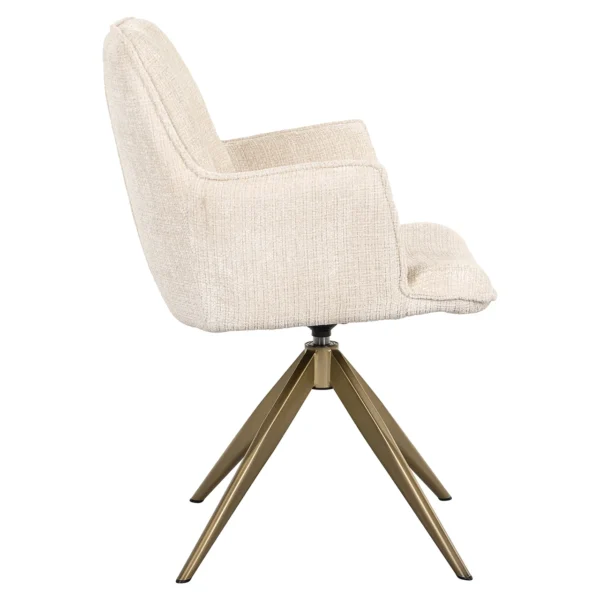 Scaun dining rotativ cu brate crem din tesatura chenille Dakota - imagine 3