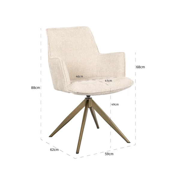 Scaun dining rotativ cu brate crem din tesatura chenille Dakota - imagine 8