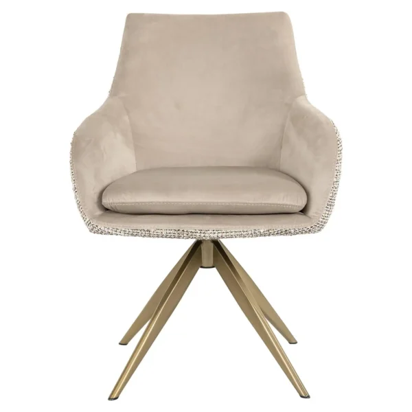 Scaun dining rotativ bej kaki din tesatura si catifea Endure - imagine 2