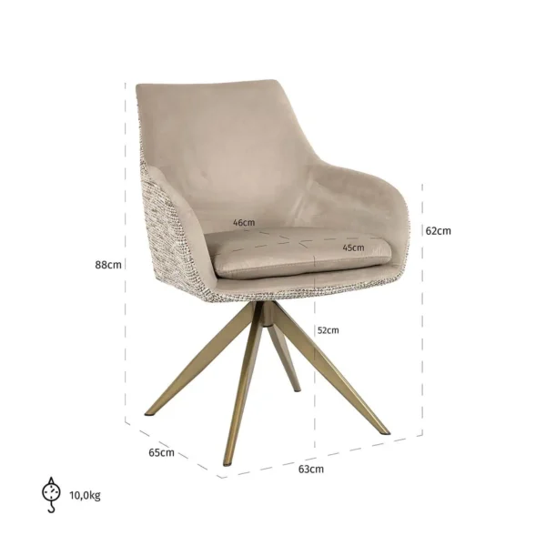 Scaun dining rotativ bej kaki din tesatura si catifea Endure - imagine 8