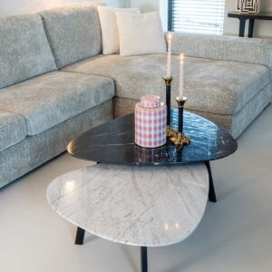 Set 2 mese de cafea alb/negru din marmura si MDF Trocadero