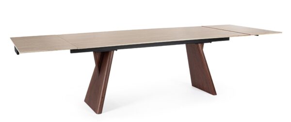Masa dining extensibila bej/maro din lemn si portelan Maikki - imagine 3