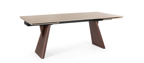 Masa dining extensibila bej/maro din lemn si portelan Maikki - imagine 4