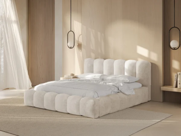 Pat tapitat crem deschis din tesatura chenille Lupine - imagine 2