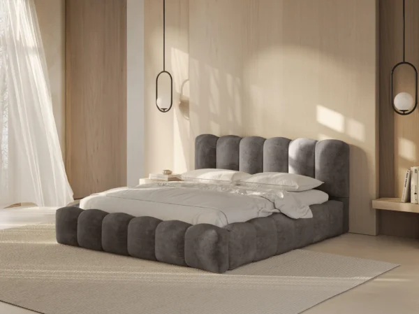 Pat tapitat bej cappuccino din tesatura chenille Lupine - imagine 2
