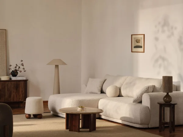 Coltar extensibil crem deschis din tesatura boucle Ella Left - imagine 2