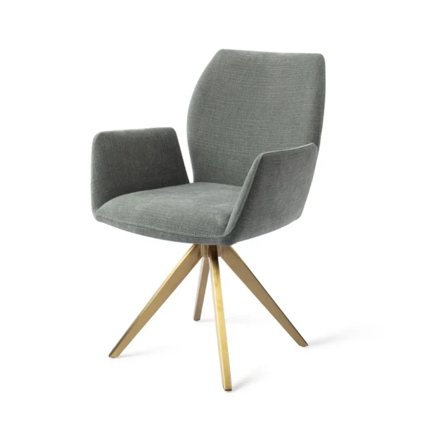 Set 2 scaune dining rotative din tesatura albastru bleu/auriu Misaki - imagine 2