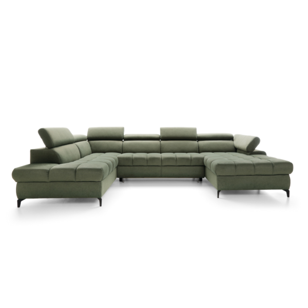 Coltar extensibil in forma de U verde olive din catifea Lugano III