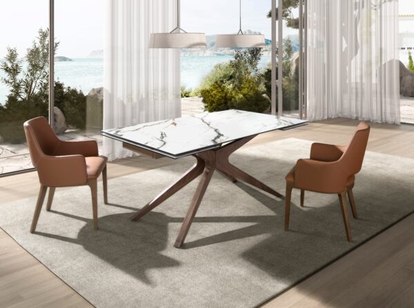 Masa dining extensibila maro din marmura si lemn Eva - imagine 5