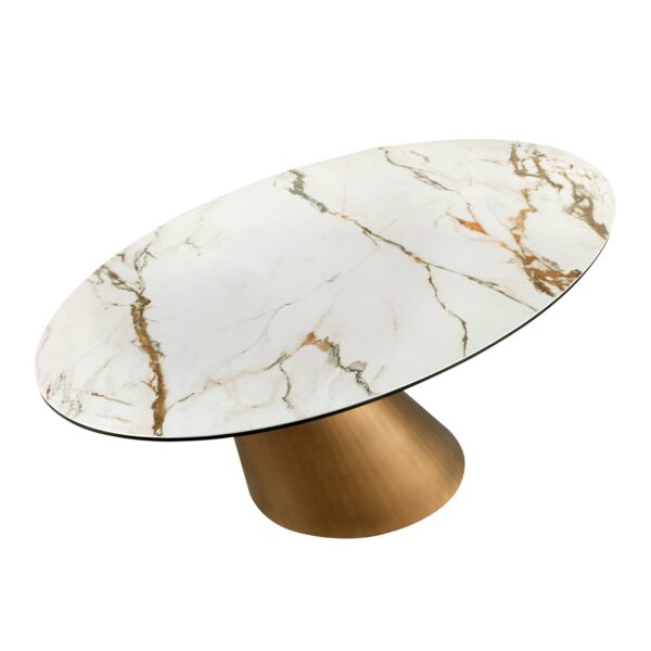 Masa dining ovala alb/bronz din marmura si metal Olivia - imagine 3