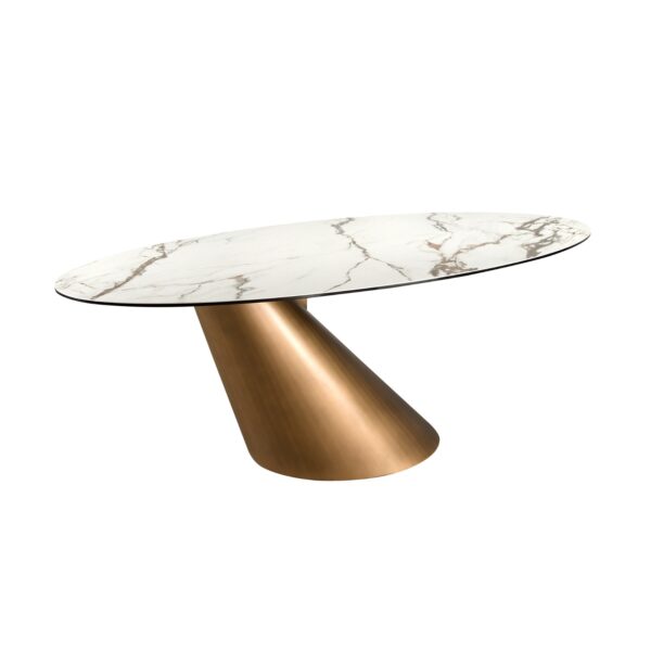 Masa dining ovala alb/bronz din marmura si metal Olivia - imagine 4