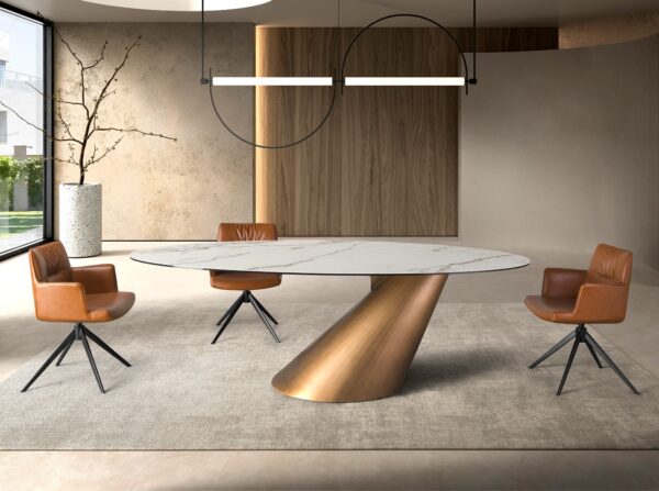 Masa dining ovala alb/bronz din marmura si metal Olivia - imagine 2