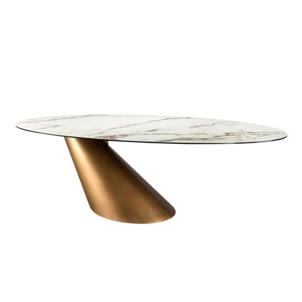 Masa dining ovala alb/bronz din marmura si metal Olivia