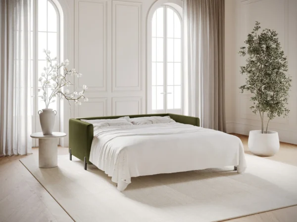 Canapea extensibila verde olive din tesatura structurata Gloria - imagine 2
