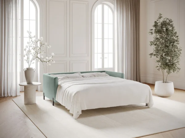 Canapea extensibila verde menta din tesatura structurata Gloria - imagine 2