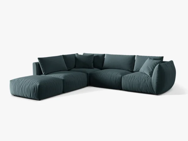 Coltar modular albastru pastel din catifea Chris Right Left - imagine 3