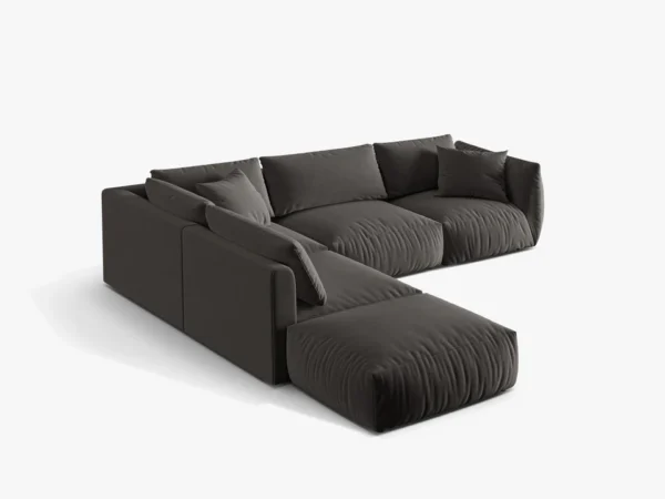 Coltar modular gri inchis din catifea Chris Left - imagine 4
