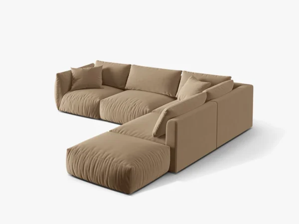 Coltar modular bej inchis din catifea Chris Right - imagine 4