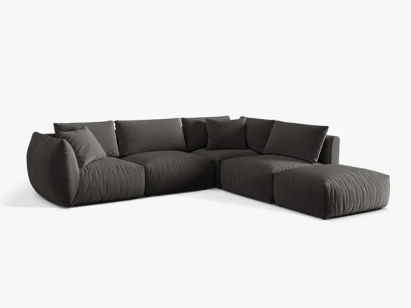 Coltar modular gri inchis din catifea Chris Right - imagine 3