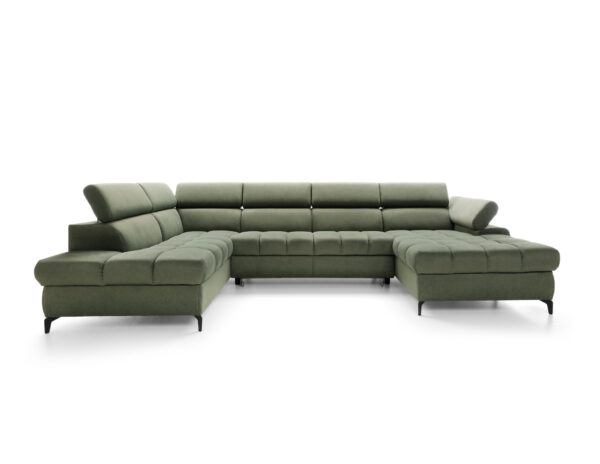 Coltar extensibil in forma de U verde olive din catifea Lugano III - imagine 2