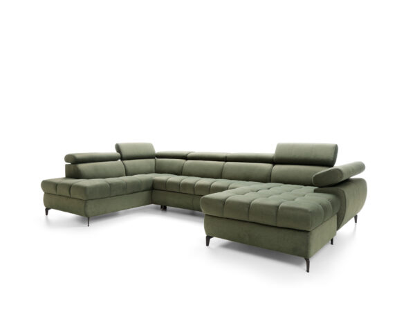 Coltar extensibil in forma de U verde olive din catifea Lugano III - imagine 3