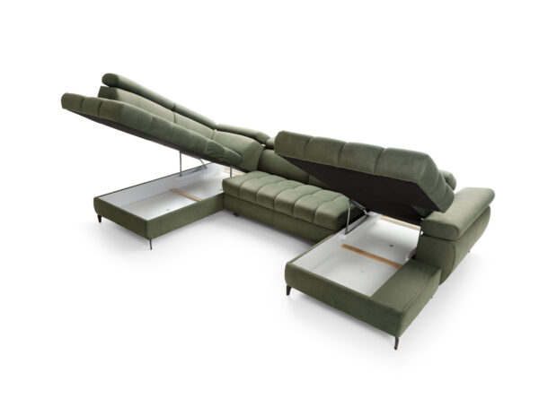 Coltar extensibil in forma de U verde olive din catifea Lugano III - imagine 4