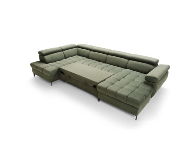 Coltar extensibil in forma de U verde olive din catifea Lugano III - imagine 5