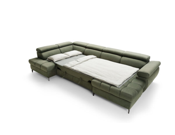 Coltar extensibil in forma de U verde olive din catifea Lugano III - imagine 6