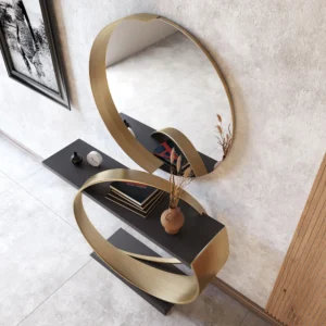 Set consola neagra/aurie si oglinda din MDF si metal Koln