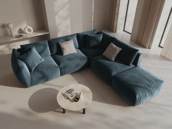 Coltar modular albastru pastel din catifea Chris Right - imagine 2