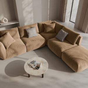 Coltar modular bej inchis din catifea Chris Left