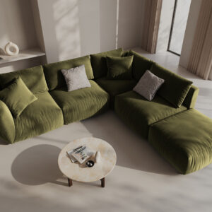 Coltar modular verde olive din catifea Chris Left