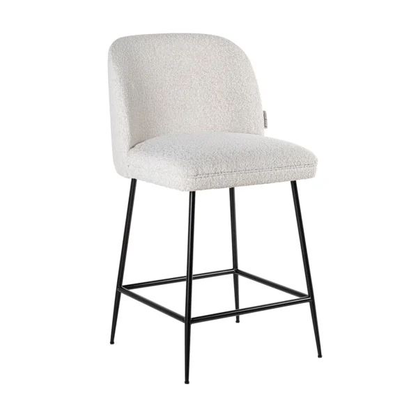 Scaun de bar alb din tesatura boucle Pullitzer