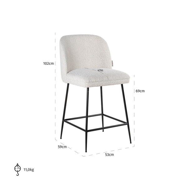 Scaun de bar alb din tesatura boucle Pullitzer - imagine 5