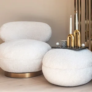 Taburet puf crem din tesatura texturata Jace