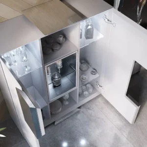 Biblioteca alb/auriu din MDF si metal Seneca