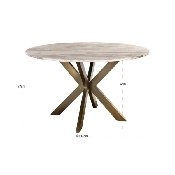 Masa dining rotunda bej/auriu din marmura si fier Bottega - imagine 5