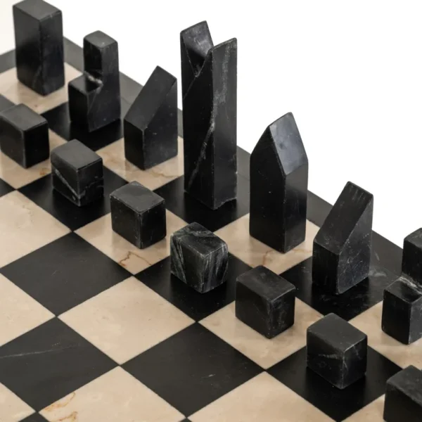 Masa laterala neagra cu tabla de sah din fier si marmura Chess - imagine 9