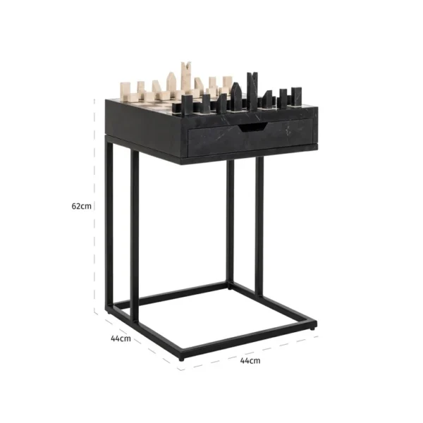 Masa laterala neagra cu tabla de sah din fier si marmura Chess - imagine 11