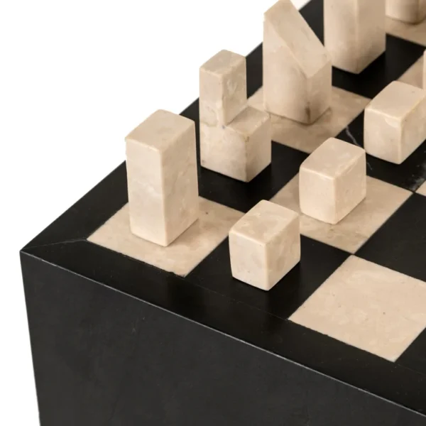 Masa laterala neagra cu tabla de sah din fier si marmura Chess - imagine 10